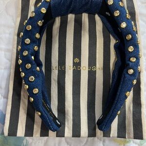 Lele Sadoughi DARK DENIM CRYSTAL   Headband with Gold Accents